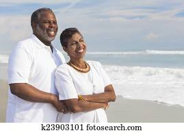 Happy Senior African American Couple on Beach