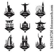 Set of stickers in different countries