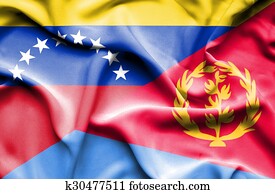 Waving flag of Eritrea and Venezuela