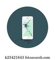 White Broken iphone Flat Circle Icon White Broken iphone Flat Circle Icon