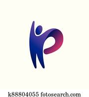 מכתב *p*, לוגו, עם, אנשים, מושג