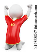 3D white people. Soccer player celebrating a goal