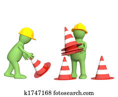 3d, בובות, עם, חירום, קונוסים