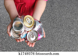 enfant, recyclage, aluminium peut