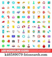 honderd, workflow, iconen, set, spotprent, stijl