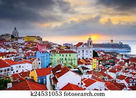 lisboa, portugal, skyline, em, alfama lisboa, portugal, skyline, em, alfama
