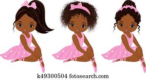 vector, lindo, poco, americano africano, bailarinas, con, vario, peinados