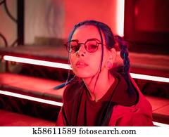 Young Beautiful Girl With Blue Dyed Unusual Hair Transparent