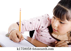 niedlich, mädchen, machen, hausaufgabe