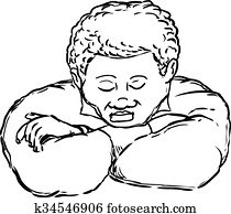 Outlined sleeping man resting on arms