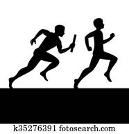 relevo, con, dos personas, paso, baton., vector