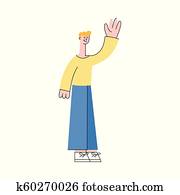 Vector man waving hand to colleagues