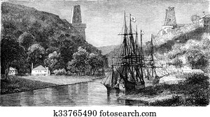 View of the Avon, Bristol, vintage engraving. View of the Avon, Bristol, vintage engraving.