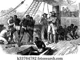 Slavery in Africa. The Treaty, vintage engraving.