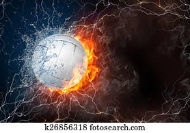 Volleyball ball in fire and water Volleyball ball in fire and water