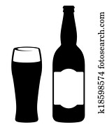 black beer bottle with glass black beer bottle with glass