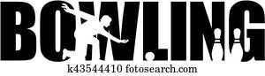 Bowling word with silhouette cutout Bowling word with silhouette cutout