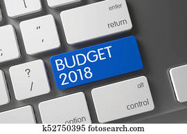 budget, 2018, nahaufnahme, von, keyboard., 3d.