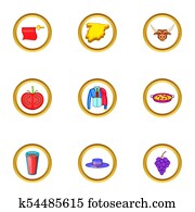 Madrid icons set, cartoon style Madrid icons set, cartoon style