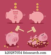 set of Piggy bank  saving money 