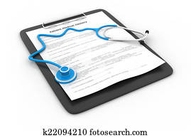 Stethoscope on clipboard and patient medical history