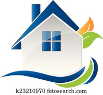 casa azul, folheia, e, ondas, logotipo