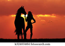 girl and horse silhouette at sunset girl and horse silhouette at sunset