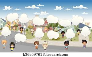 Group of cartoon children. Group of cartoon children.