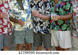 Men in tropical shirts with drinks