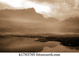 mist lake and mountain