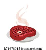 צלה בקר, סטייק, צלה, ב, צלחת, ציור היתולי