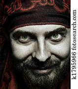 Closeup portrait of funny bizarre spooky man