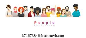 diversité, concept, fond, groupe, de, heureux, multi ethnique, gens, debout, ensemble, 2