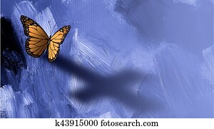 Graphic butterfly with shadow of cross of Jesus