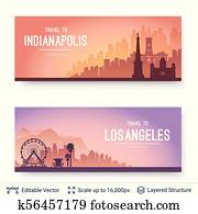Indianapolis and Los Angeles famous city scapes. Indianapolis and Los Angeles famous city scapes.