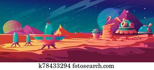 Landscape of Mars surface with colony buildings Landscape of Mars surface with colony buildings