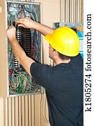 eletricista, trabalhar, elétrico, painel