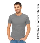 man in blank grey t-shirt