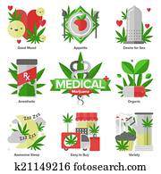 Medical marijuana flat icons set Medical marijuana flat icons set