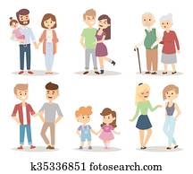 People couple relaxed cartoon vector illustration set. People couple relaxed cartoon vector illustration set.
