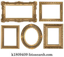 Vintage Detailed Gold Empty Oval and Square Picure Frames