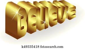 acreditar, ouro, palavra, logotipo