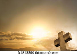 crucifixos, pôr do sol, fundo