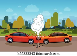 Scene Of Car Accident Danger On Road Concept Scene Of Car Accident Danger On Road Concept