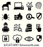 סייבר, בטחון, ו, נתונים, איקונים