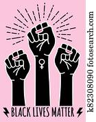 שחור, חי, matter,, fist,, ידיים נקבות, protest,, וקטור, דוגמה