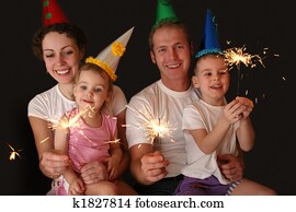 familie av fire, med, sparklers