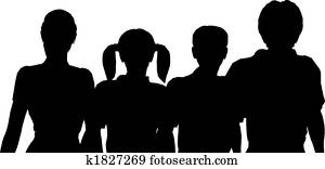 familie av fire, silhouette