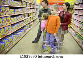 family of four in shop