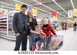 family of four in shop